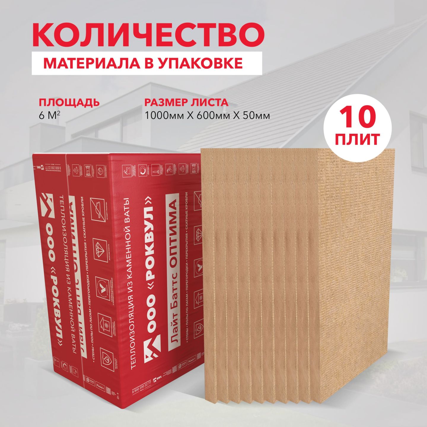 Утеплитель Rockwool Лайт Баттс Оптима базальтовая плита 1000х600х100мм