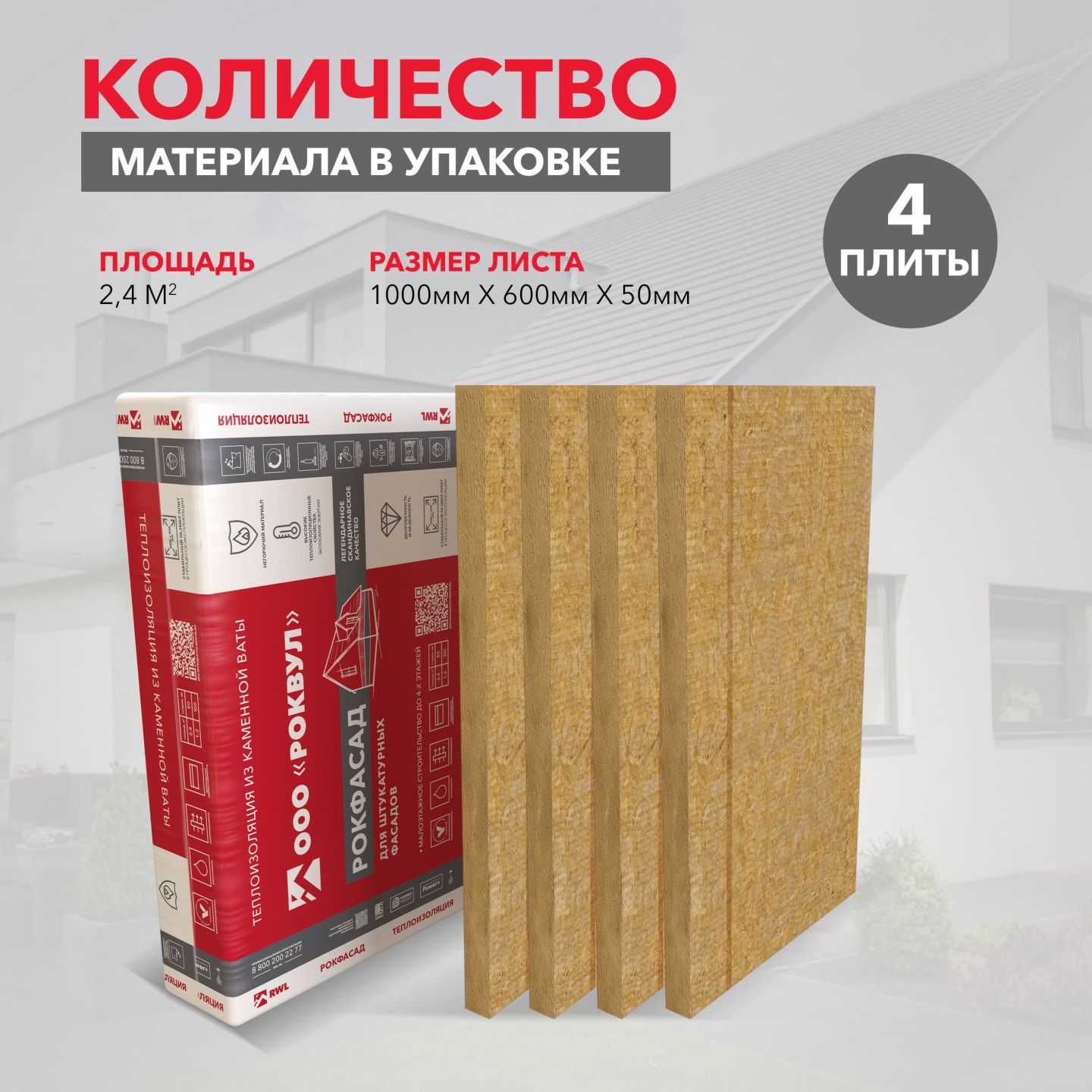 Утеплитель Rockwool Рокфасад базальтовая плита 1000х600х50мм
