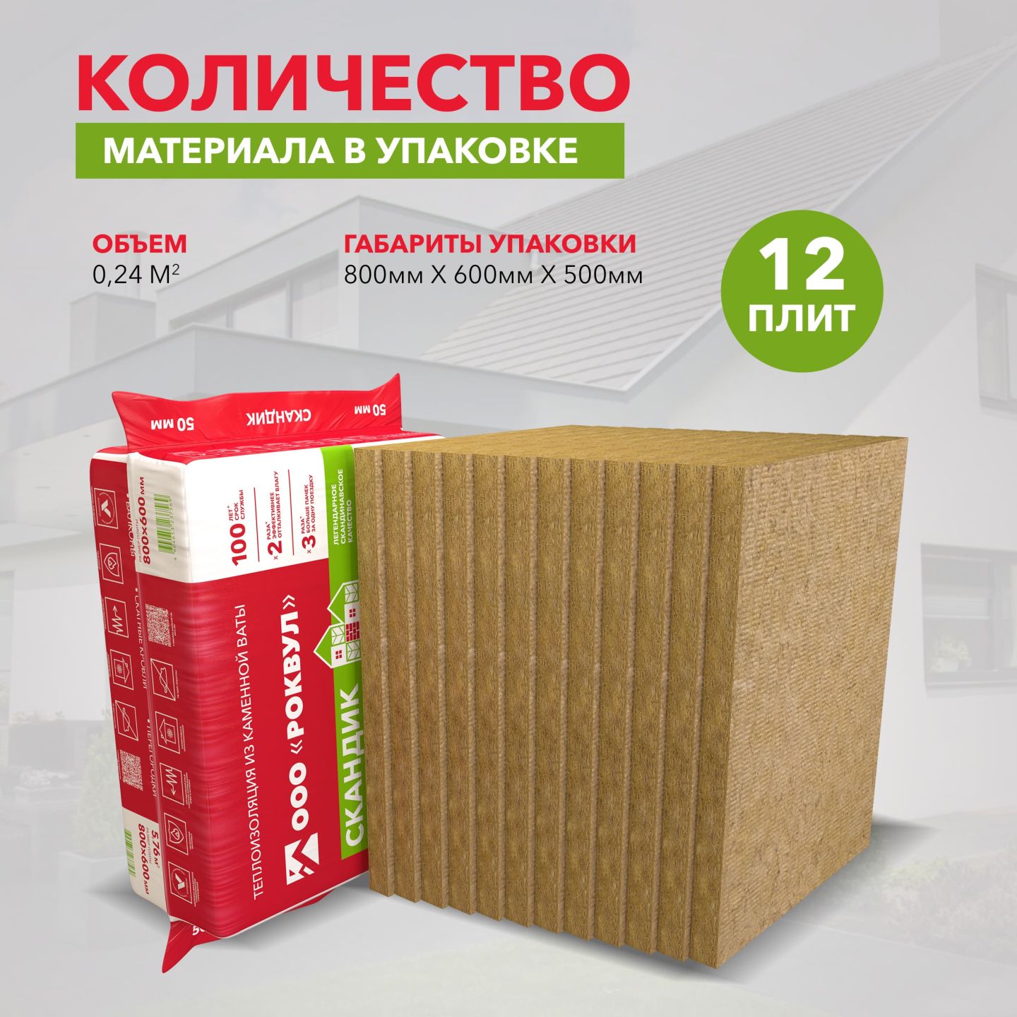 Утеплитель Rockwool Лайт Баттс Скандик базальтовая плита 800х600х100мм