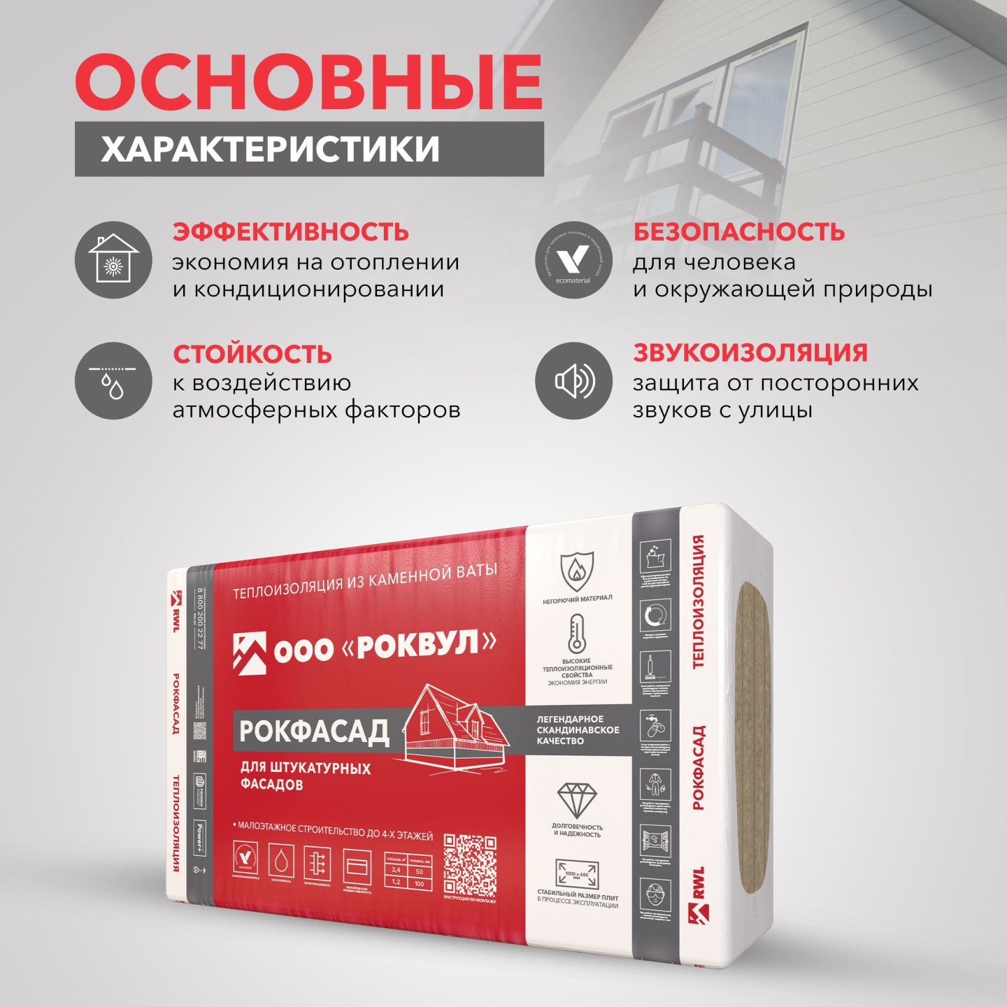 Утеплитель Rockwool Рокфасад базальтовая плита 1000х600х50мм