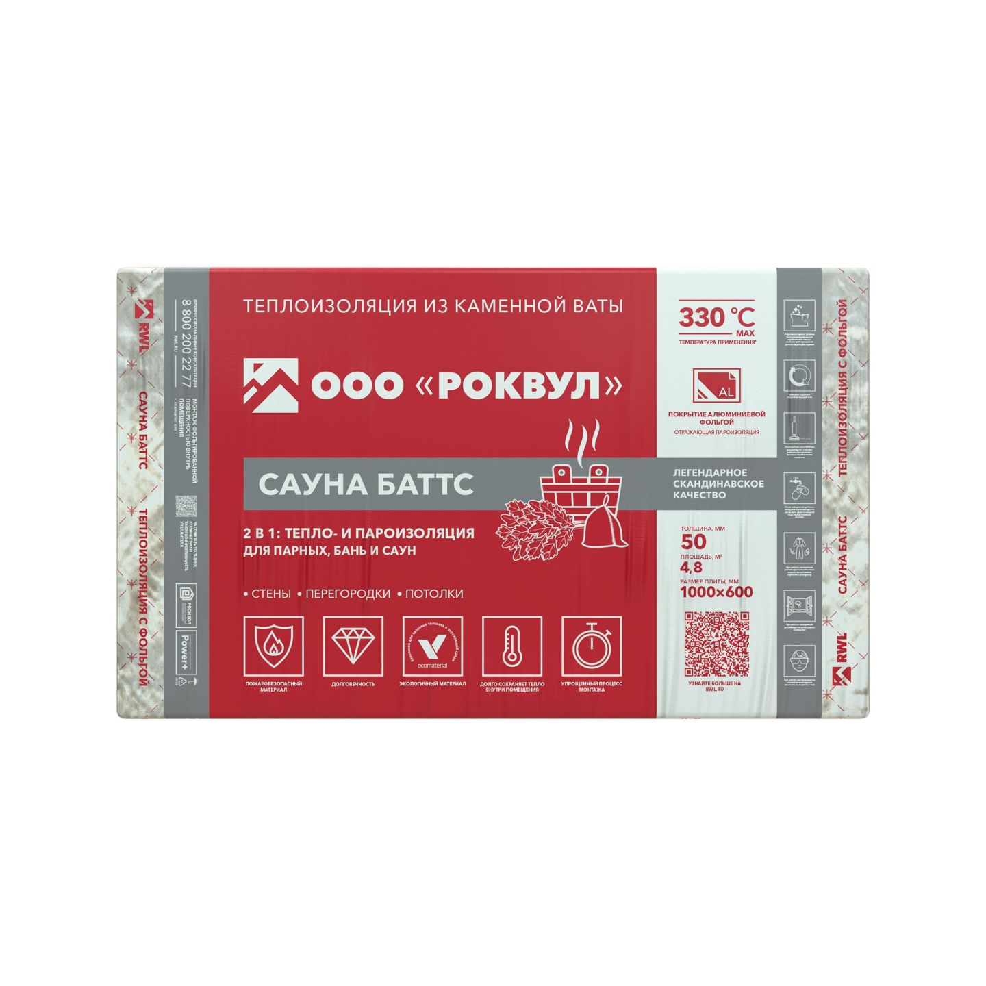 Утеплитель Rockwool САУНА Баттс базальтовая плита 1000х600х50мм